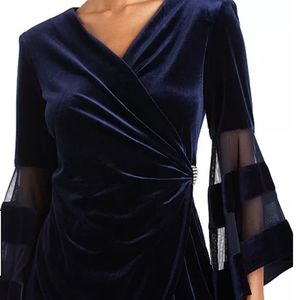 R&M Richards Velvet Rhinestone Faux Wrap Dress
